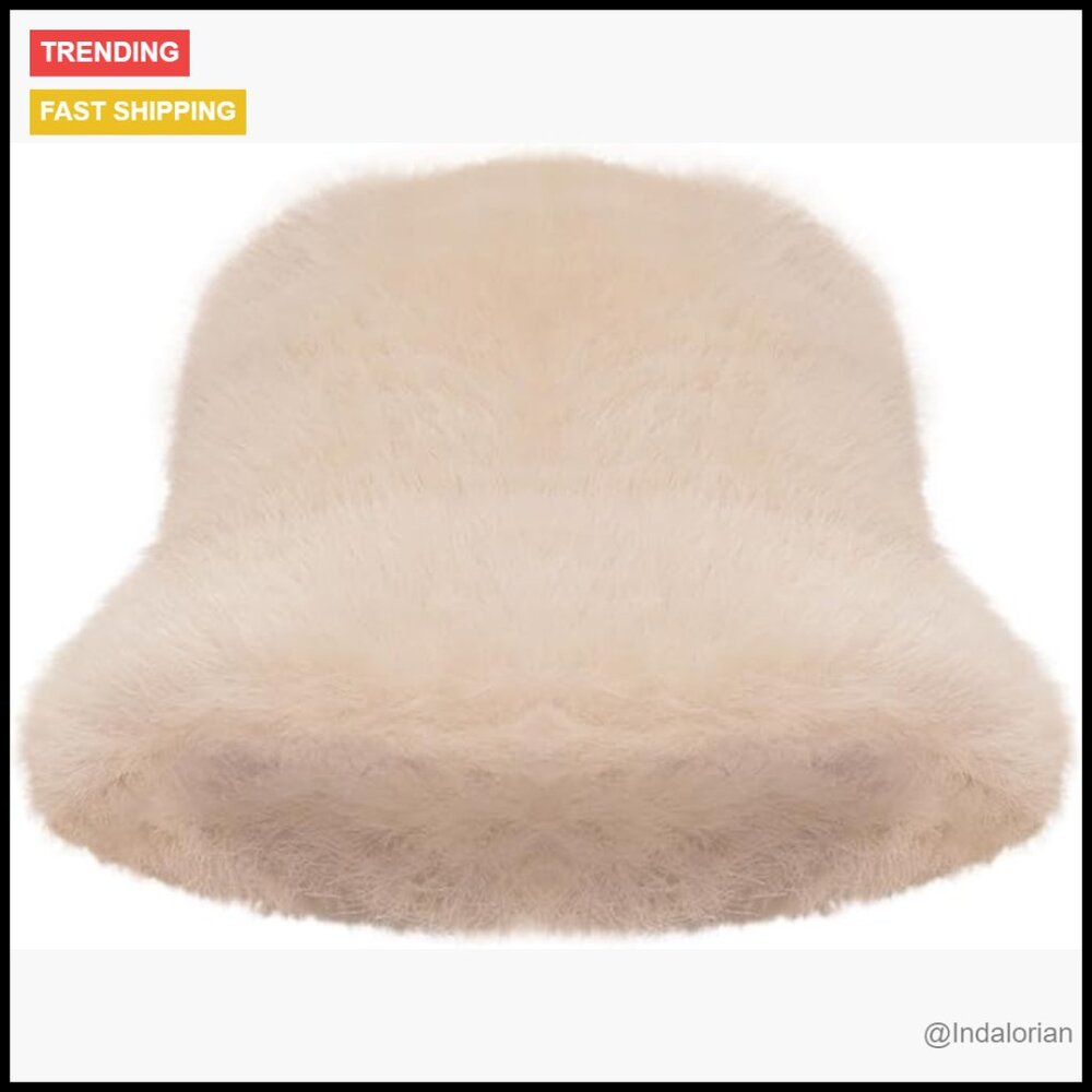 Faux Fur Bucket Hat Winter Fluffy Fisherman Cap Wide Brim Y2k Chic
